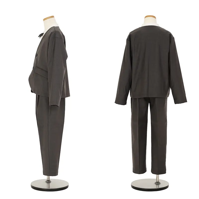 [入学スーツ]長ズボン/グレー ノーカラースーツ/蝶ネクタイ/S004