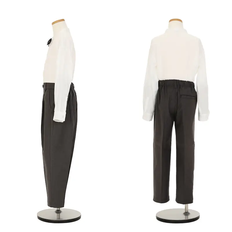 [入学スーツ]長ズボン/グレー ノーカラースーツ/蝶ネクタイ/S004