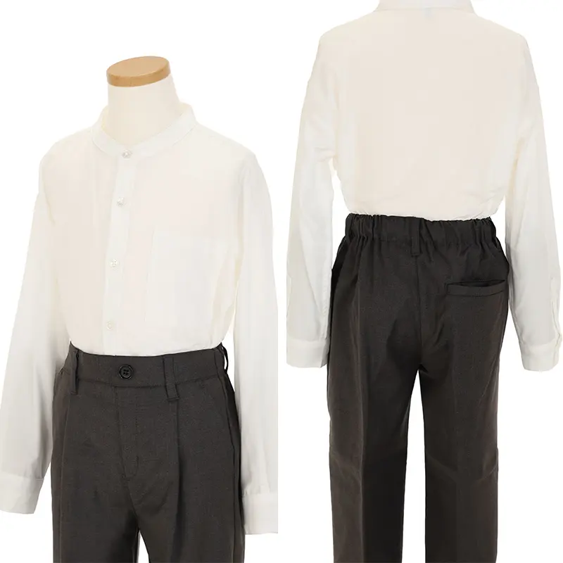 [入学スーツ]長ズボン/グレー ノーカラースーツ/蝶ネクタイ/S004