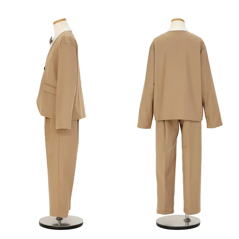 [入学スーツ]長ズボン/ベージュ ノーカラースーツ/蝶ネクタイ/S005