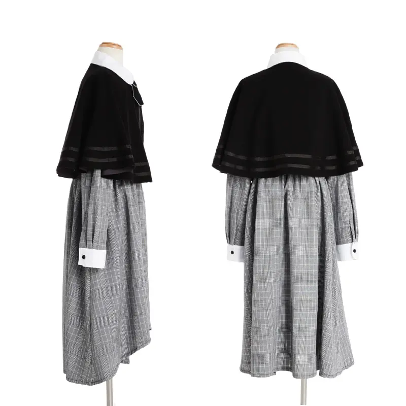 [女児スーツ][B体]大きめ/リバーシブルケープとチェックワンピ/HB53