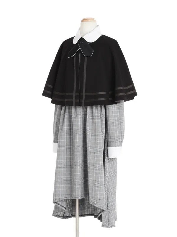 [女児スーツ][E体]さらに大きめ/リバーシブルケープとチェックワンピ/HE53