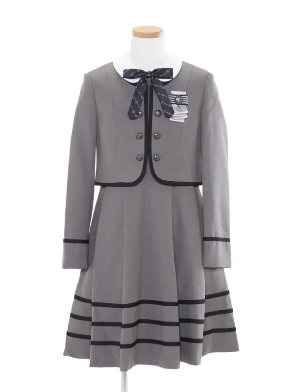 [女児スーツ]グレー/ライン使い白襟アンサンブル/HS27