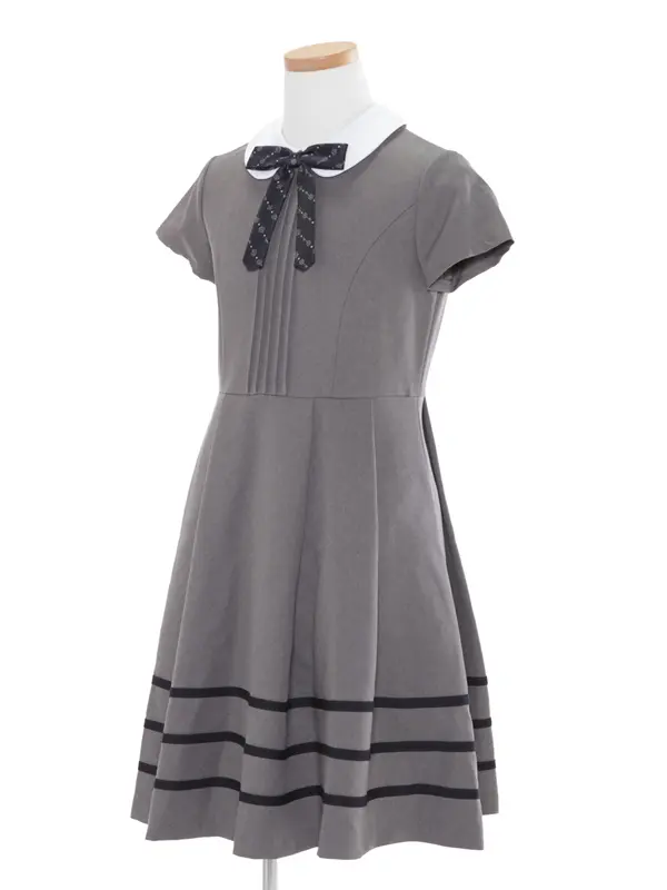 [女児スーツ]グレー/ライン使い白襟アンサンブル/HS27