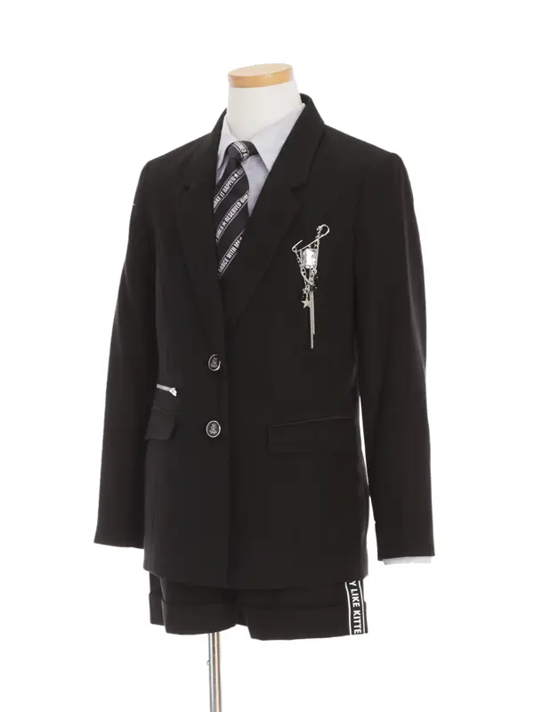 [女児スーツ]黒/ジップ使いパンツスーツ/HS31