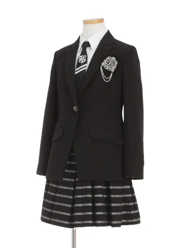 [女児スーツ]黒/黒×グレーボーダースカートスーツ/HS33