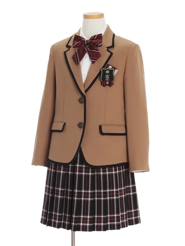 [女児スーツ]キャメルカラーパイピングJKと格子スカートスーツ/HS34