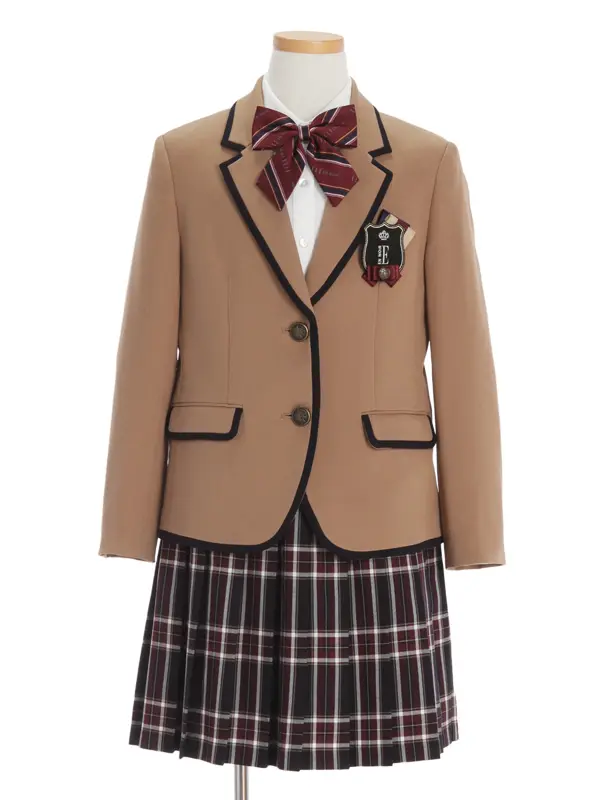 [女児スーツ]キャメルカラーパイピングJKと格子スカートスーツ/HS34