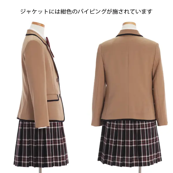 [女児スーツ]キャメルカラーパイピングJKと格子スカートスーツ/HS34
