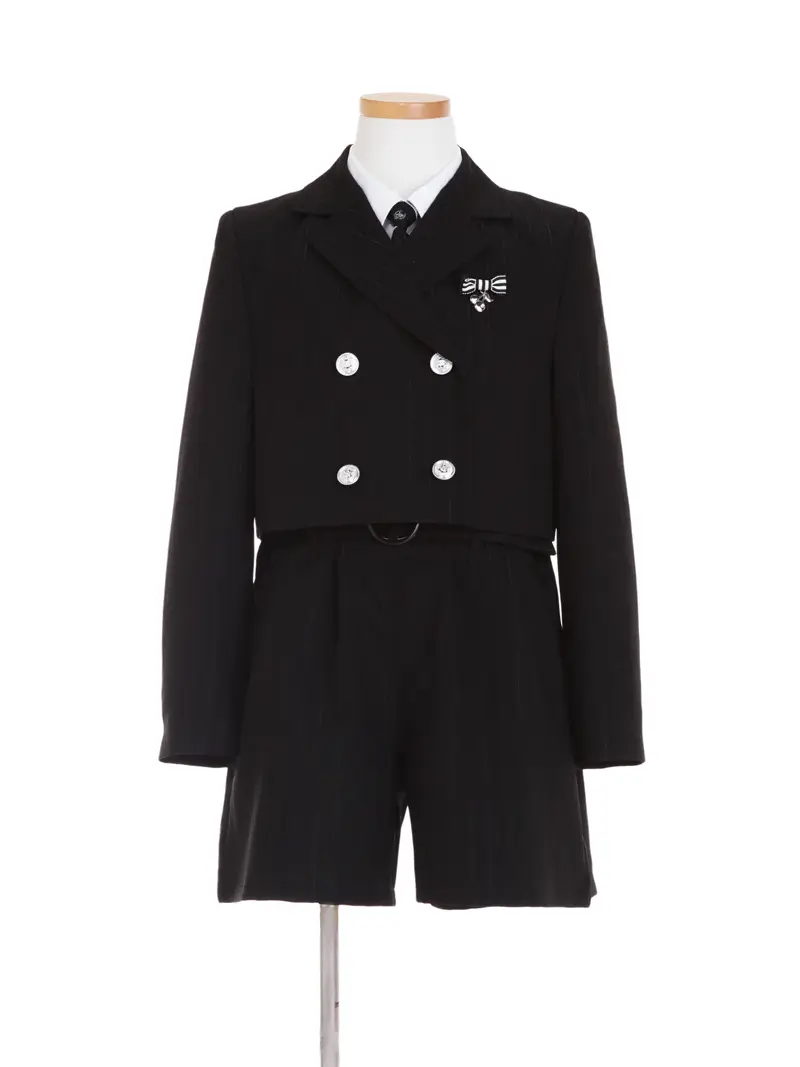 [女児スーツ]黒ラメストライプ＆キュロット/HS59