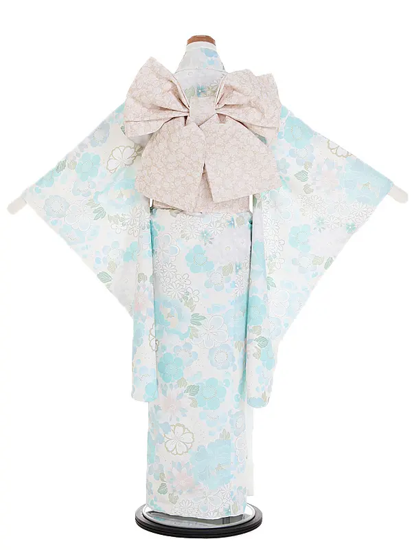 1/2成人式ｼﾞｭﾆｱ着物 水色 梅 四季の花々 1006