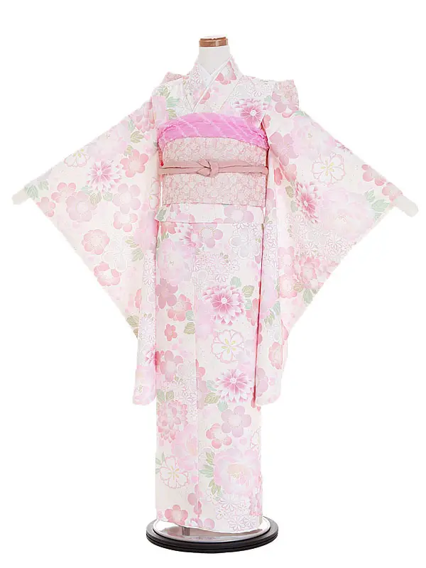 1/2成人式ｼﾞｭﾆｱ着物 ピンク 梅 四季の花々 1007