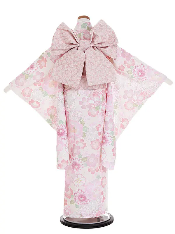 1/2成人式ｼﾞｭﾆｱ着物 ピンク 梅 四季の花々 1007