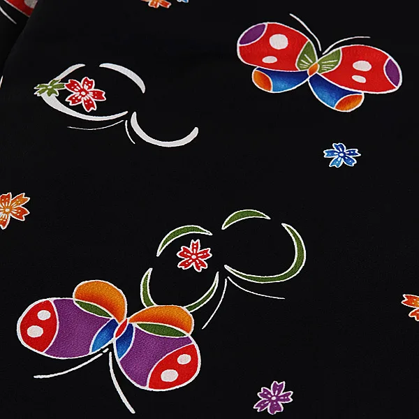 ジュニア着物(8歳,9歳)女の子 ちりめん 袋帯 黒蝶 黒1009