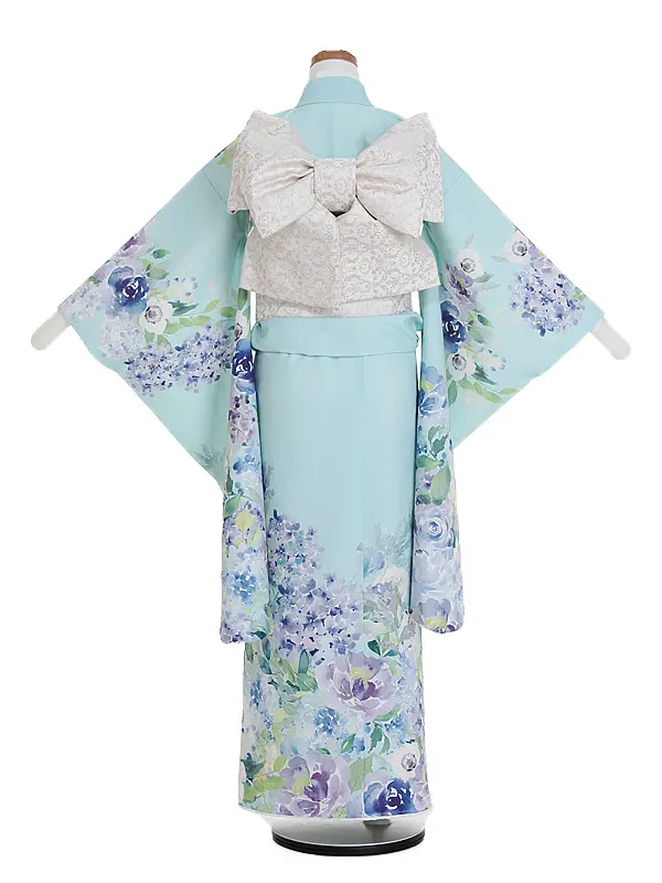 ジュニア着物(10歳)女の子 ICHIHA 水色 ガーデン 1011