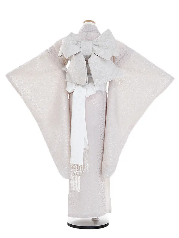 ジュニア着物 レース クリーム 結び帯 8002