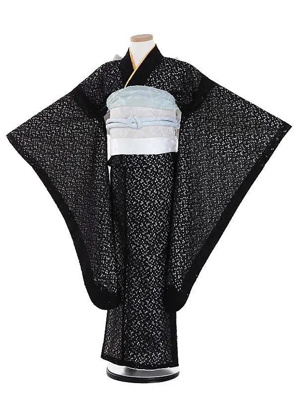 ジュニア着物 レース 黒 結び帯 8004