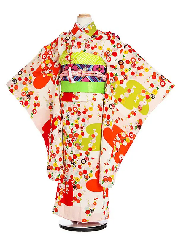 ジュニア着物 正絹 10歳 薄ピンク 赤 K101