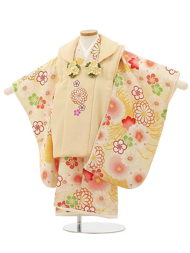 RENCA(3歳女児被布)3005黄色 刺繍菊x薄黄色 菊づくし