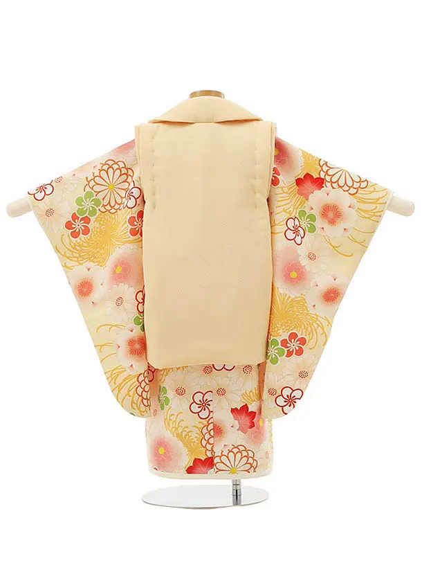 RENCA(3歳女児被布)3005黄色 刺繍菊x薄黄色 菊づくし