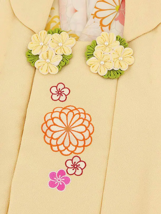 RENCA(3歳女児被布)3005黄色 刺繍菊x薄黄色 菊づくし