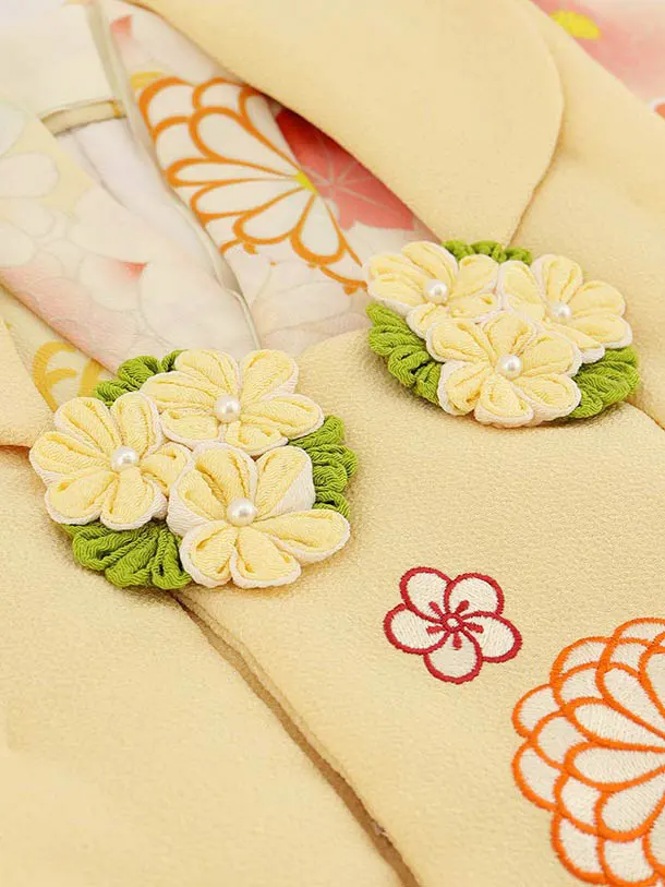 RENCA(3歳女児被布)3005黄色 刺繍菊x薄黄色 菊づくし