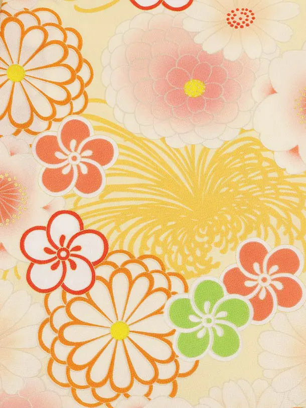 RENCA(3歳女児被布)3005黄色 刺繍菊x薄黄色 菊づくし