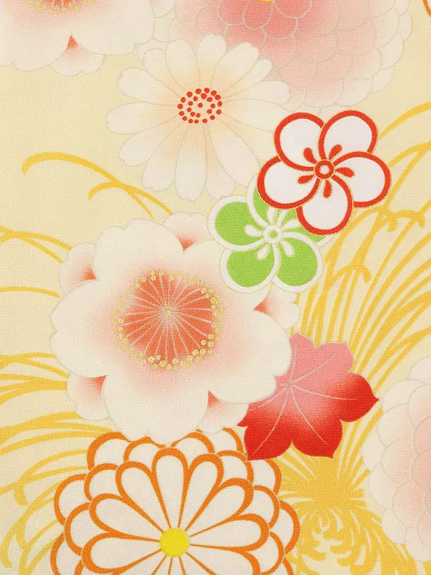 RENCA(3歳女児被布)3005黄色 刺繍菊x薄黄色 菊づくし