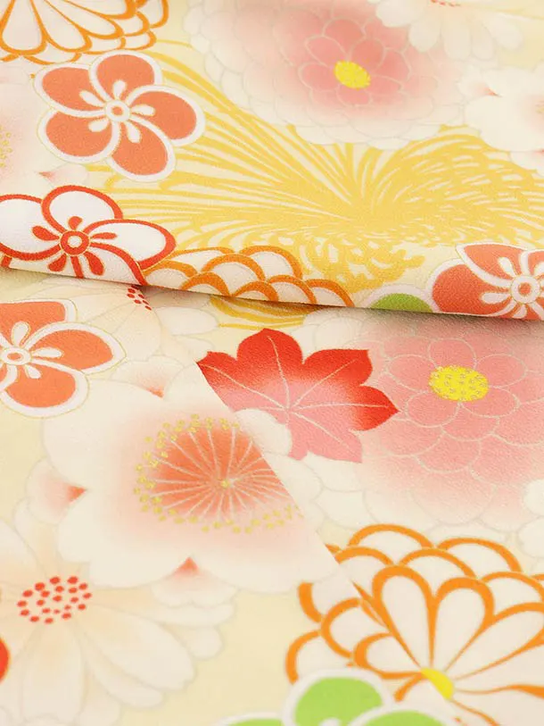 RENCA(3歳女児被布)3005黄色 刺繍菊x薄黄色 菊づくし