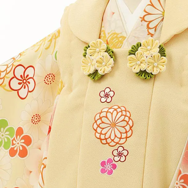 RENCA(3歳女児被布)3005黄色 刺繍菊x薄黄色 菊づくし