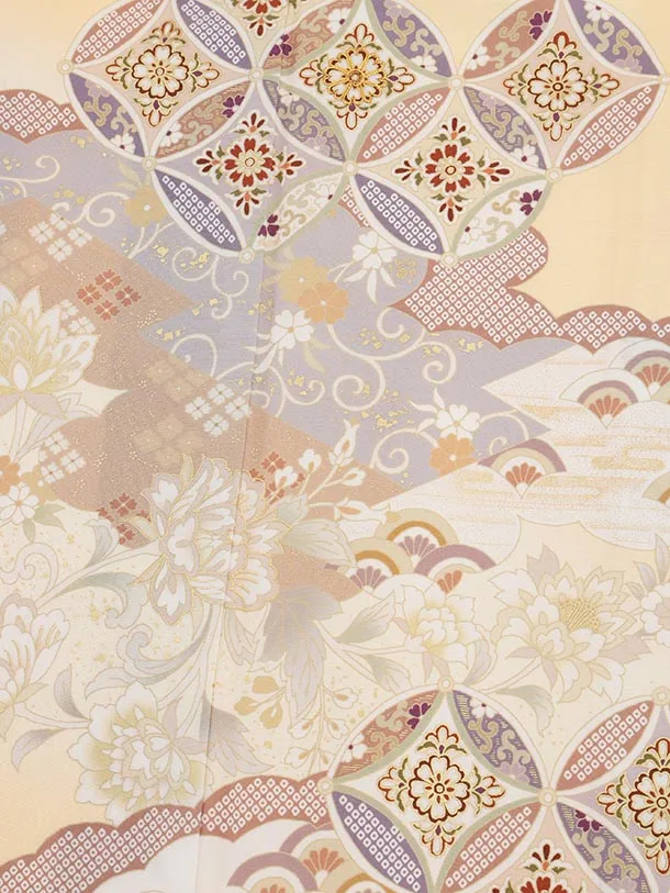 色留袖レンタル 0754 たまご色地 七宝に唐花