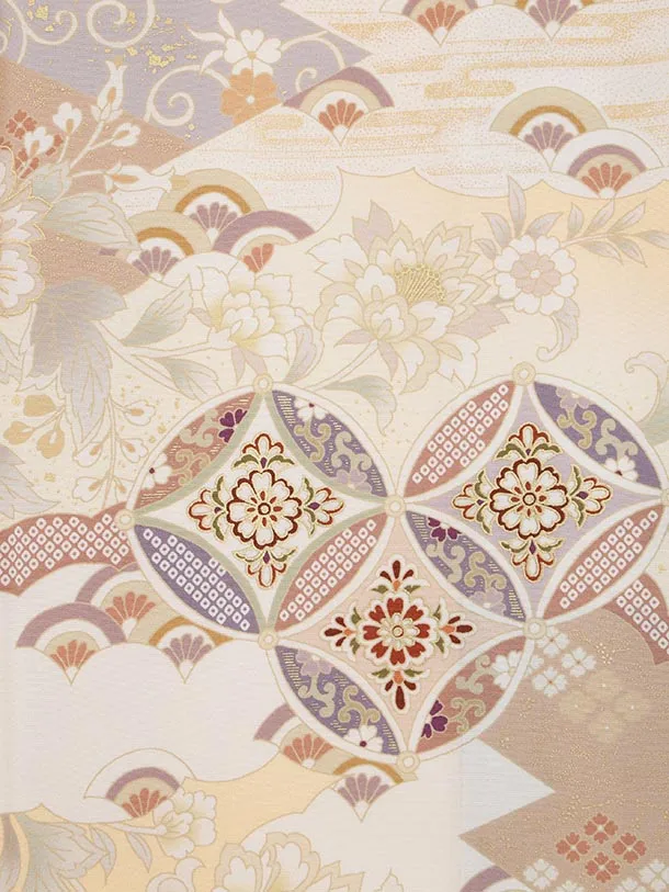 色留袖レンタル 0754 たまご色地 七宝に唐花