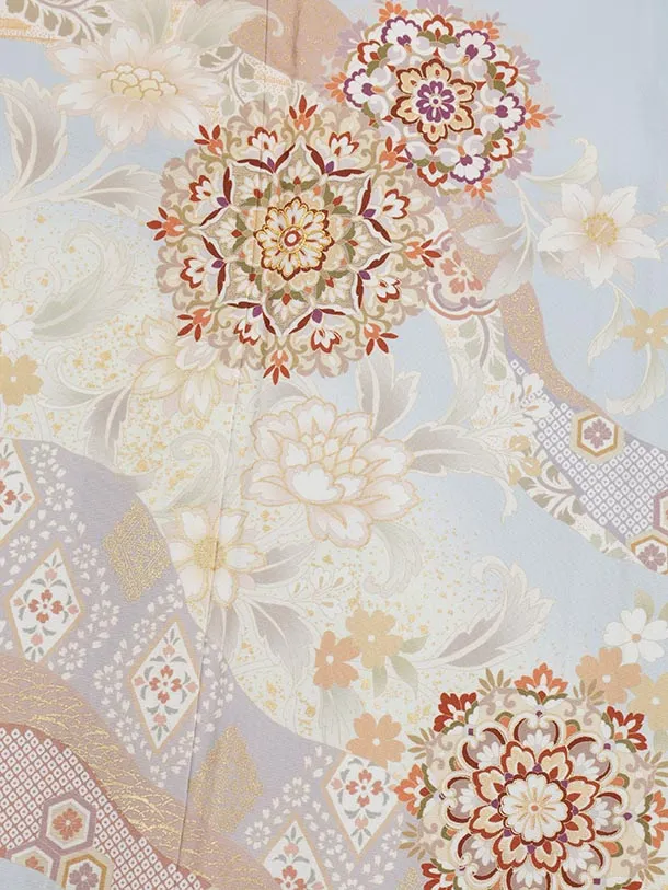 色留袖レンタルQt0758 ペールグレー地 唐花文(トールサイズ)