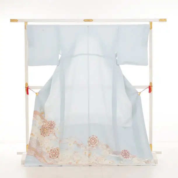 色留袖レンタルQt0758 ペールグレー地 唐花文(トールサイズ)