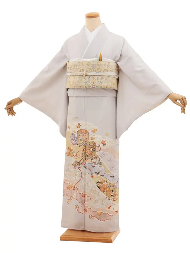 色留袖レンタル 760 薄グレージュ　貝桶