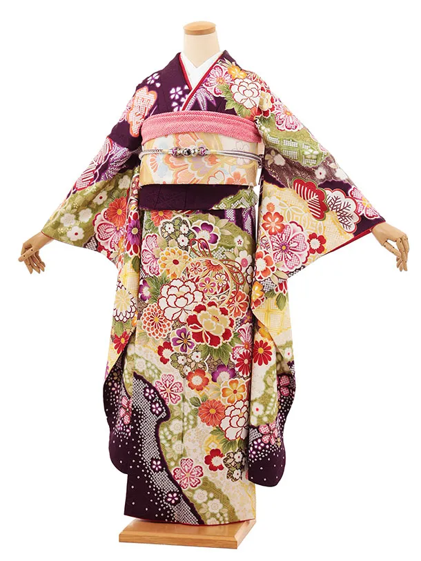 振袖レンタル1479 紫地 鞠に花尽くし