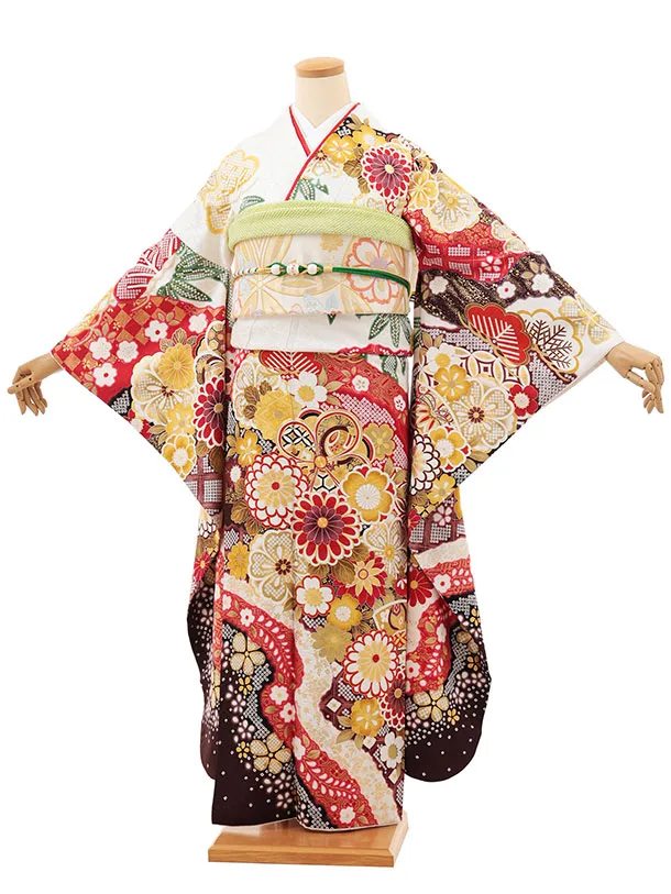 振袖レンタル1480 白地 古典花