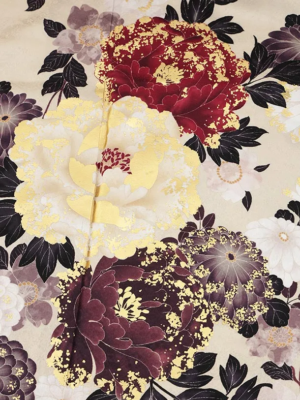 振袖レンタル1481 薄ベージュ 牡丹