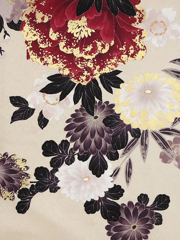 振袖レンタル1481 薄ベージュ 牡丹