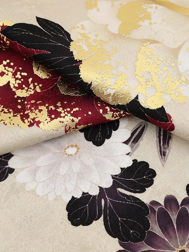 振袖レンタル1481 薄ベージュ 牡丹