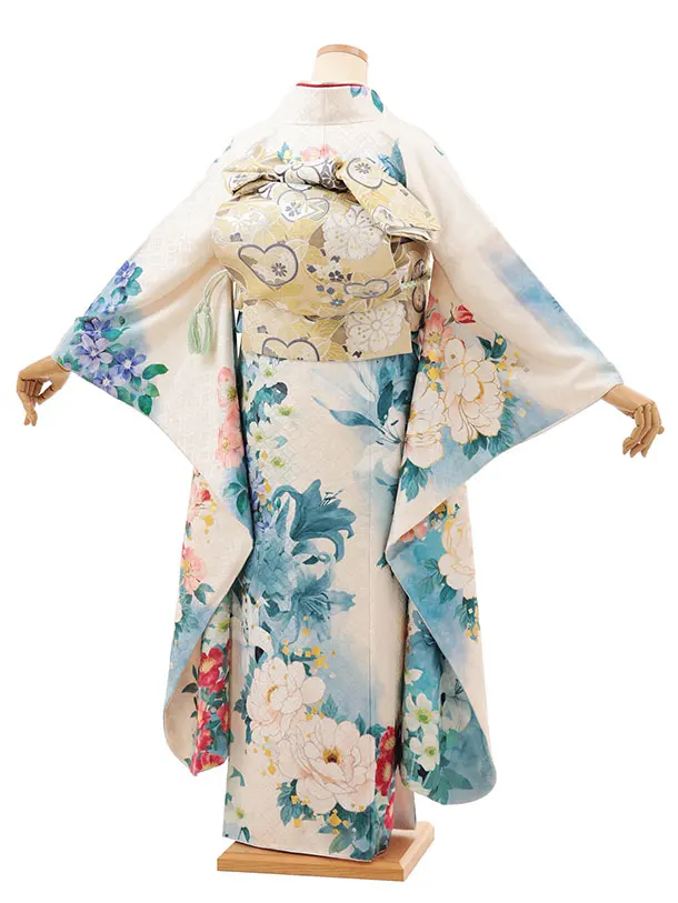 振袖レンタル1483 クリームピンク パステル花