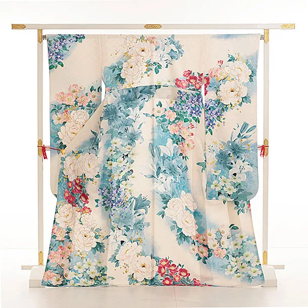 振袖レンタル1483 クリームピンク パステル花