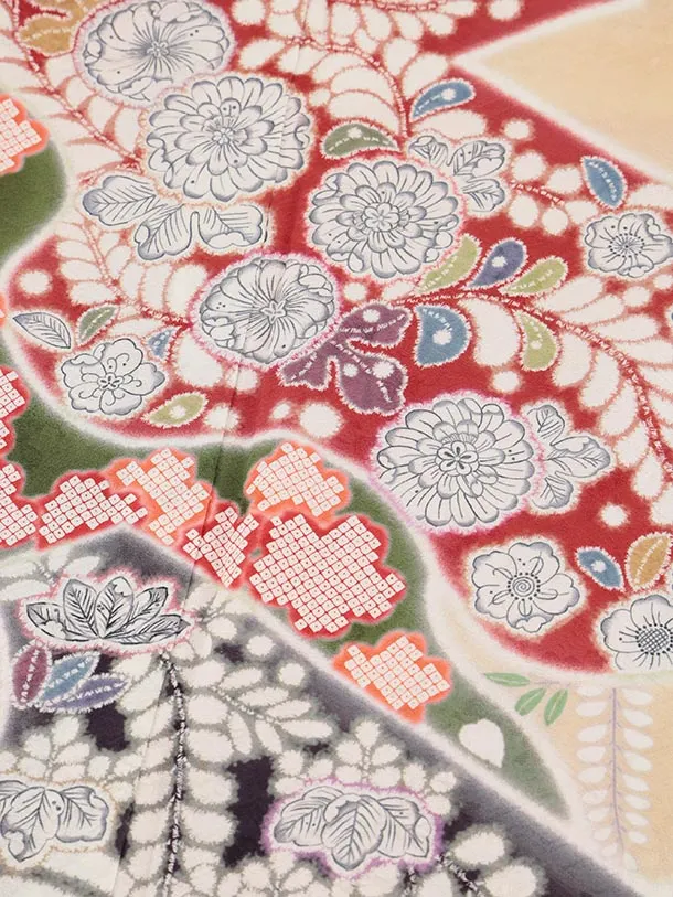 振袖レンタル1488 薄赤地 辻が花調