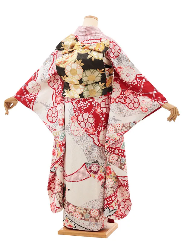 振袖レンタル1491 白赤 熨斗に牡丹