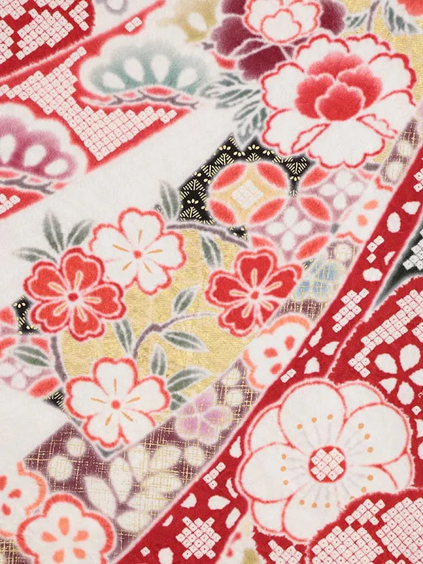 振袖レンタル1491 白赤 熨斗に牡丹