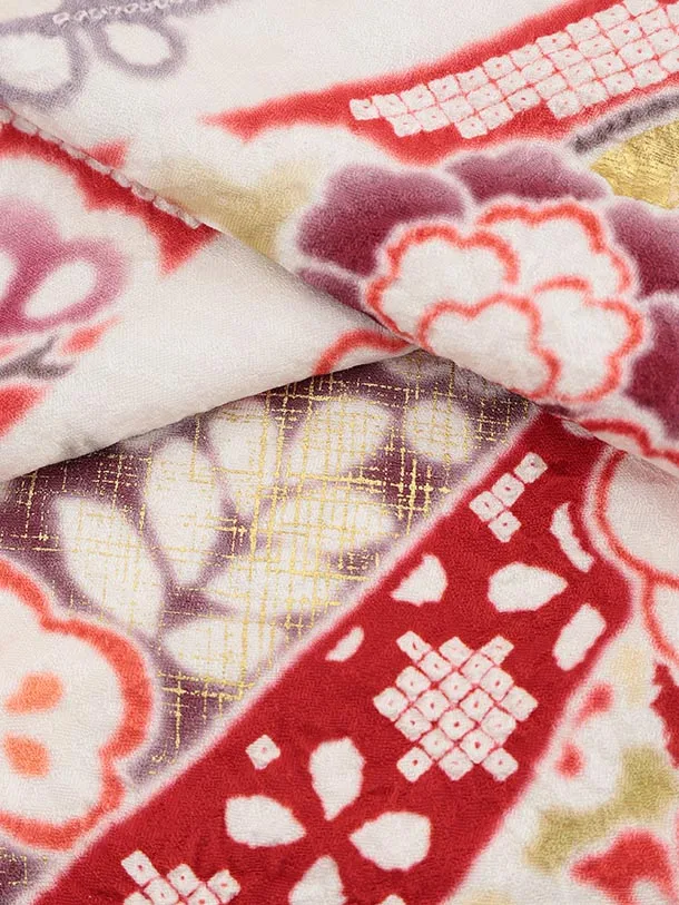 振袖レンタル1491 白赤 熨斗に牡丹