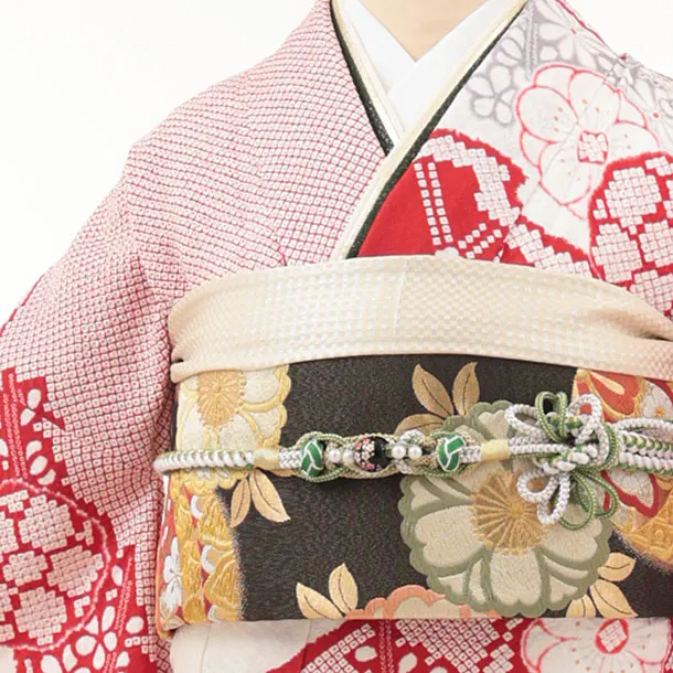 振袖レンタル1491 白赤 熨斗に牡丹