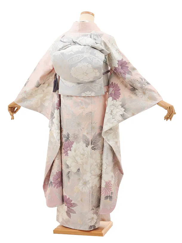 振袖レンタル1493 パステルピンク 牡丹