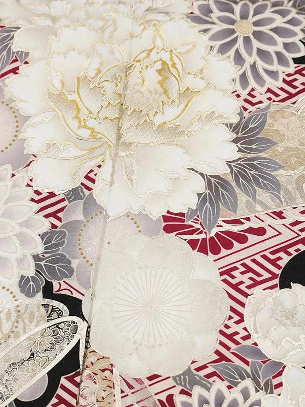 振袖レンタル1494 黒地 梅菊 牡丹