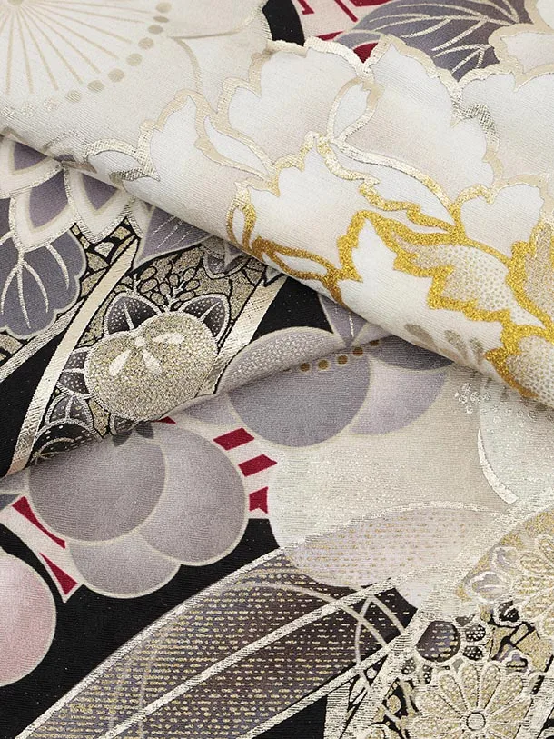 振袖レンタル1494 黒地 梅菊 牡丹